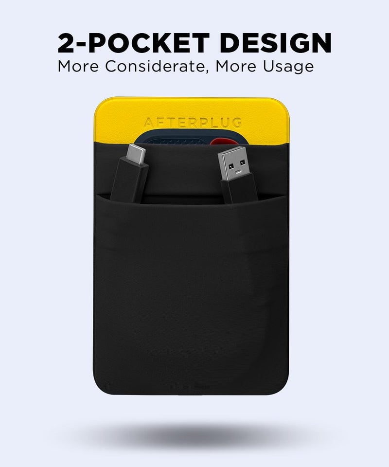 Afterplug 2-Pocket Adhesive Storage Pouch, Laptop Accessory Organizer for SSD, Magic Mouse, Cables, Black and Yellow - Image 4
